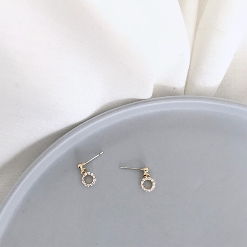 Bông Tai Mạ Bạc 925 Hình Học Đính Đá Zircon Kiểu Dáng Ngọt Ngào Cho Nữ