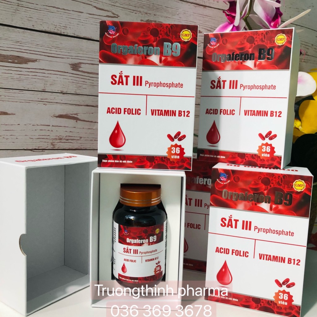 Viên uống bổ sung sắt và Acid folic ORGAFERON B9 _ bổ máu, ngăn ngừa thiếu máu. Hộp 36 viên | Thế Giới Skin Care