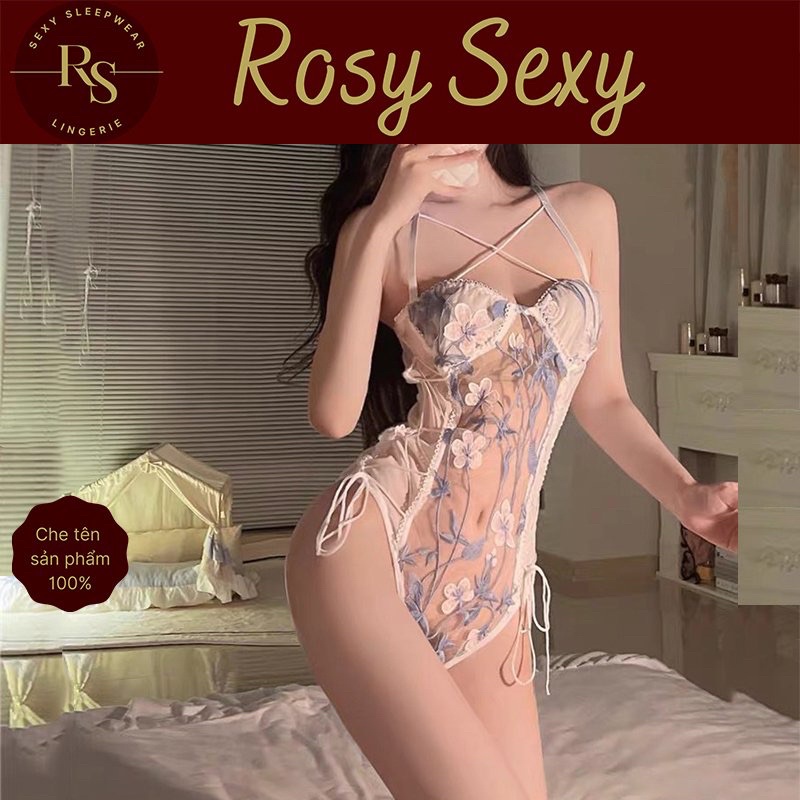 Bộ bodysuit ren xuyên thấu thêu hoa gợi cảm LG237