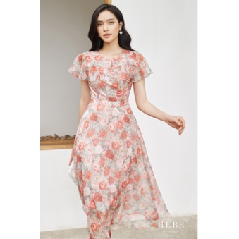 Đầm hồng voan lụa họa tiết hoa hồng_HebeDesign_