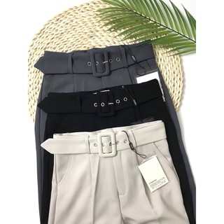 Quần baggy nữ cạp cao đai khuyên lỗ cá tính cao cấp