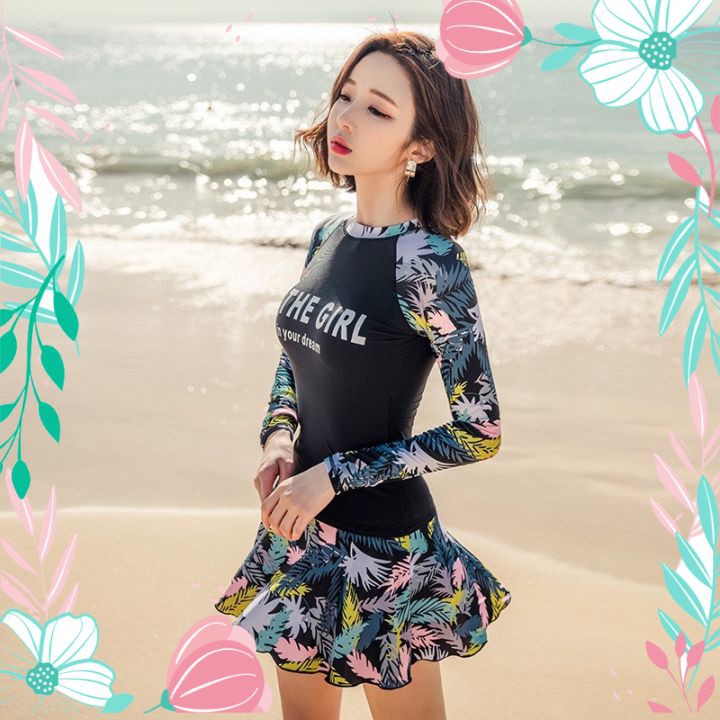 Bikni 2 Mảnh Dài Tay Dáng Váy Thời Trang