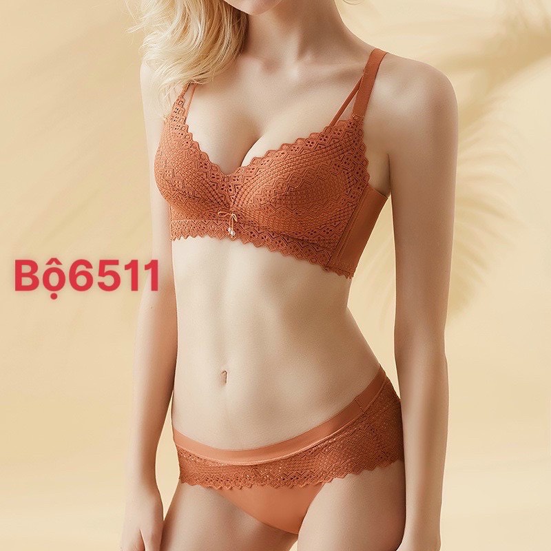 Set đồ lót không gọng siêu nâng , áo ngực tạo khe ren sexy 6511