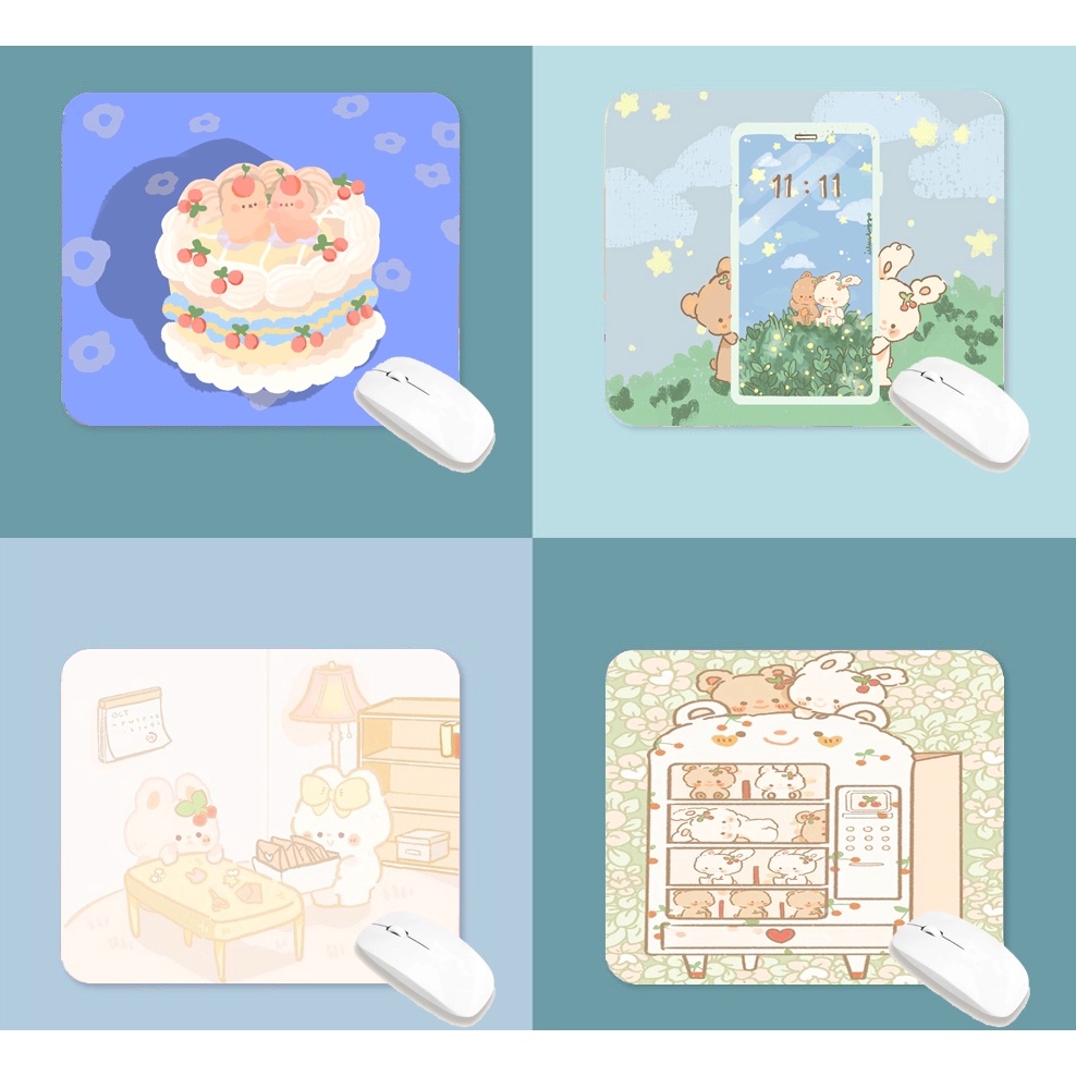 lót chuột gấu thỏ cherry berry LOTI17 bàn di chuột cute dễ thương pastel 20 x 24 cm