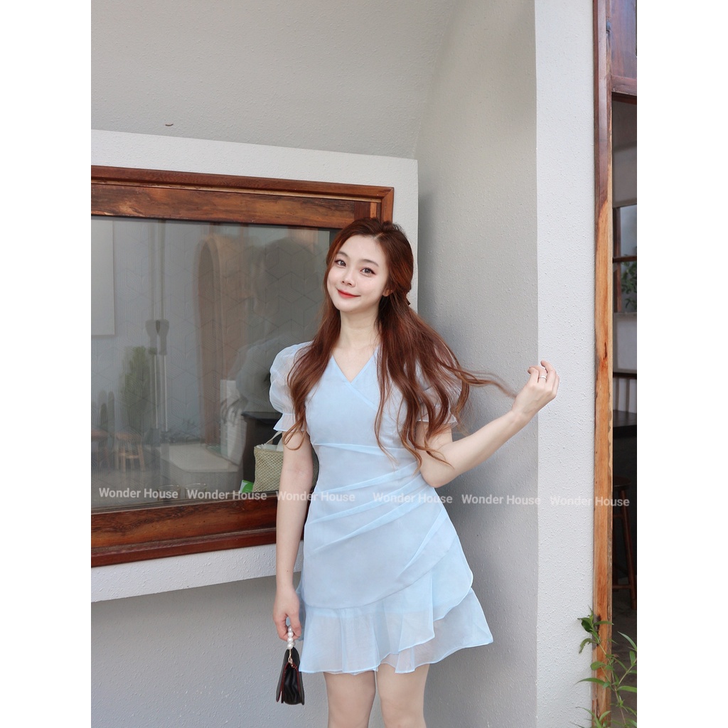 Đầm thiết kế WONDER HOUSE cổ tim xếp ly phần eo công sở, dạo phố chất xô mềm tôn dáng - Vanii Dress