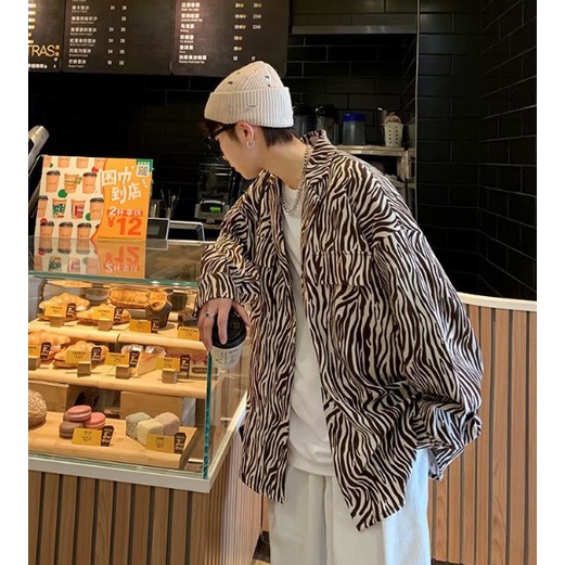 Áo sơ mi tay dài dáng rộng học tiết sọc ngựa vằn thời trang cá tính