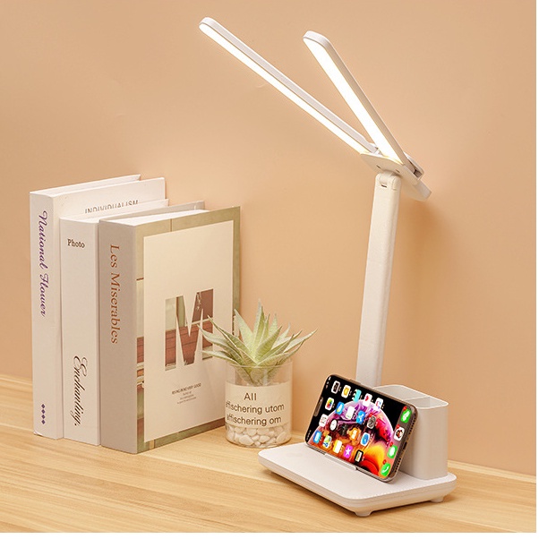 Đèn học để bàn chống cận chạm cảm ứng điều chỉnh sáng gập 2 đầu