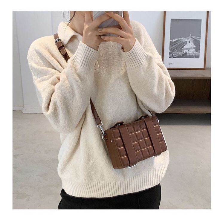 Túi đeo chéo da trơn unisex dáng hộp vuông phong cách 1063
