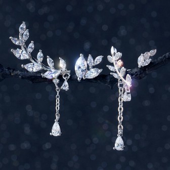 Khuyên tai bạc Ý s925 lá đá thả E0629 - AROCH Jewelry