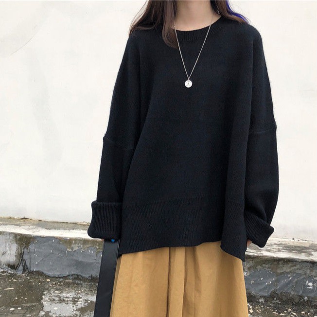 (SẴN+ảnh thật) Áo len trơn form rộng xẻ tà phong cách Hàn Quốc | BigBuy360 - bigbuy360.vn