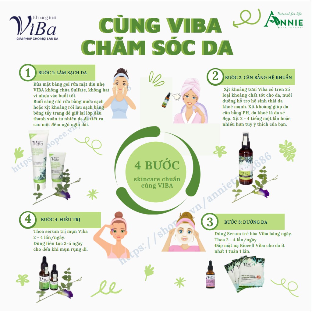 VIBA TẠM BIỆT MỤN -  Bộ sản phẩm chăm sóc da VIBA