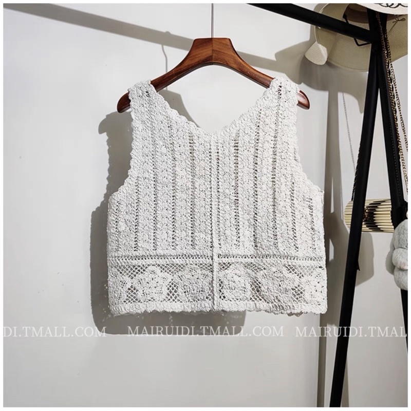 Set ren hoa len đan móc ba lỗ đi biển du lịch