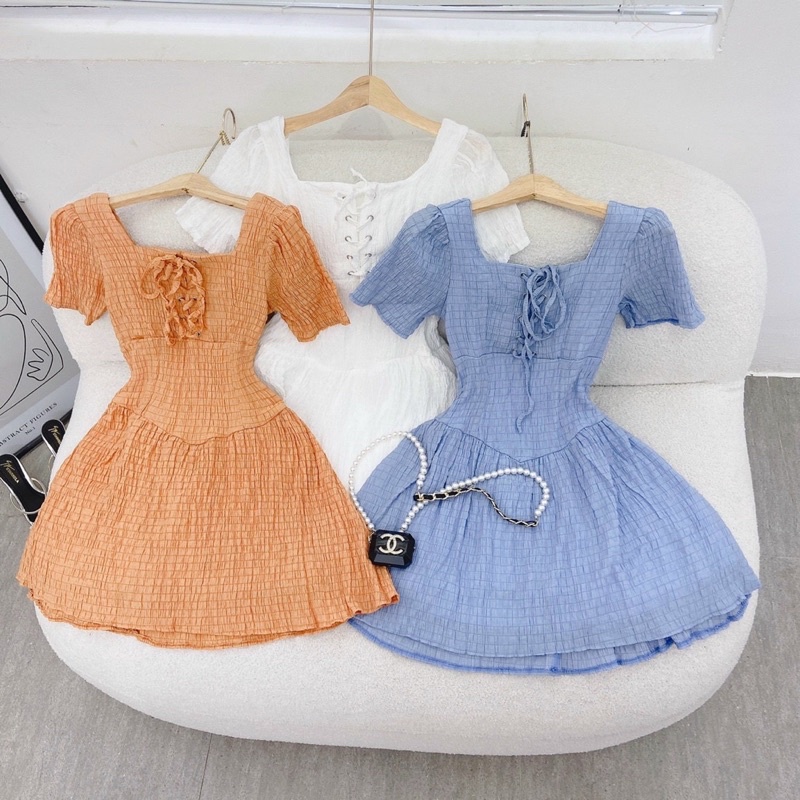 🦋Đầm Xoè Cổ Vuông Đan Dây Ngực🦋