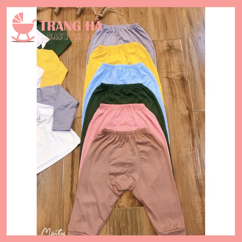 Bộ Sơ Sinh Thun lạnh Dài tay Cúc Chéo Kwoo, Bộ Thun Lạnh Phối Tay Thời Trang, Quần Đáp Đũng Cho Bé 3-10kg