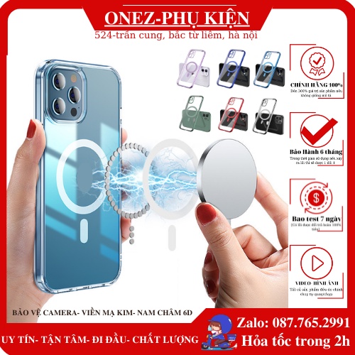 Ốp điện thoại từ tính sạc không dây siêu nhanh cho iphone viền vuông mạ kim loại_bảo vệ camera_nam châm.
