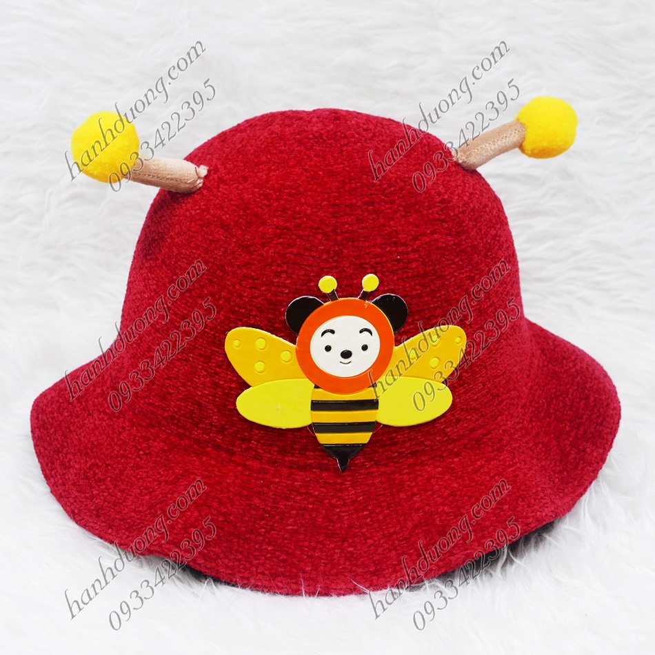 Nón tai bèo vành gợn sóng mũ tai bèo vành rộng hàng quảng châu dán hình con ong vàng dành cho trẻ em từ 2-4 tuổi