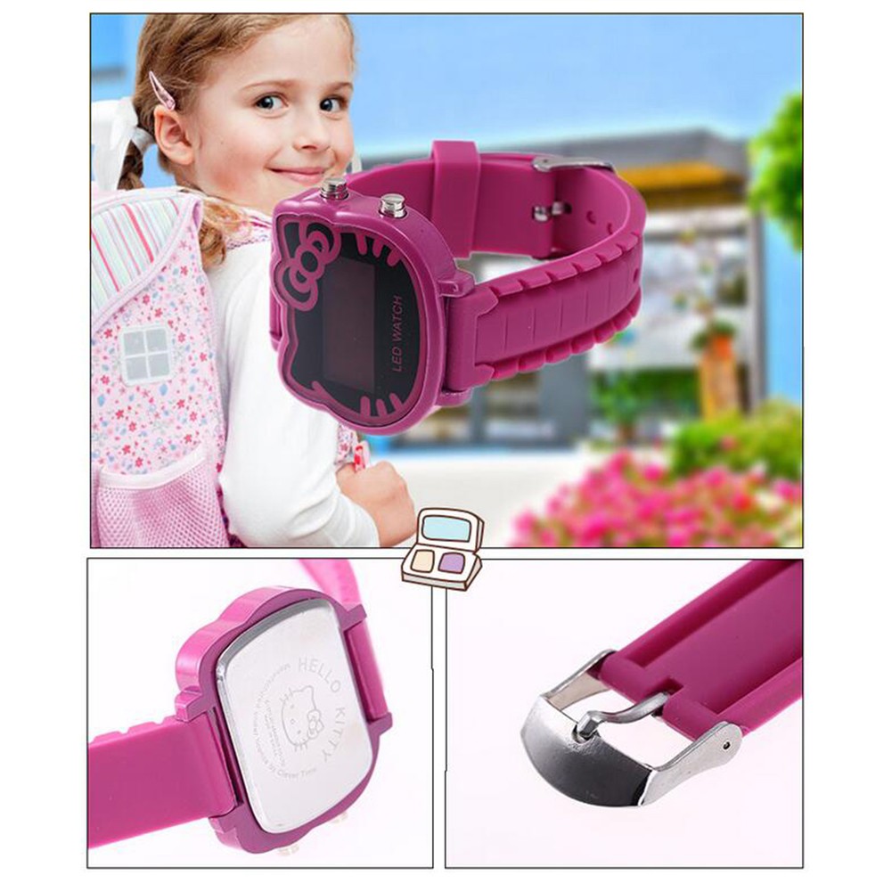 Đồng Hồ Điện Tử Dây Silicone Hình Hello Kitty Cho Bé Gái