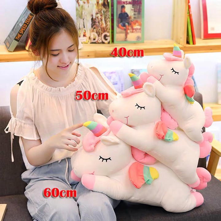 Gấu bông hình kỳ lân màu hồng đáng yêu thú nhồi bông unicorn ngựa 1 sừng làm quà tặng siêu cưng (50cm)