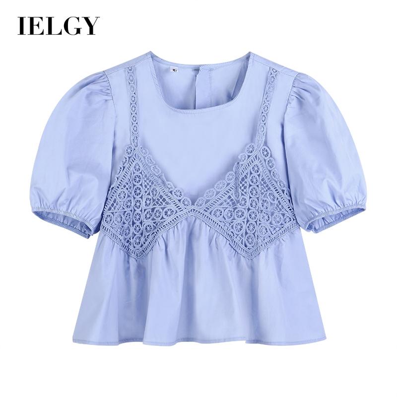 Áo kiểu IELGY tay ngắn ôm dáng ngọt ngào phong cách phương Tây thời trang dành cho nữ