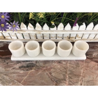 Bộ 5 ly nước thờ cúng đá trắng