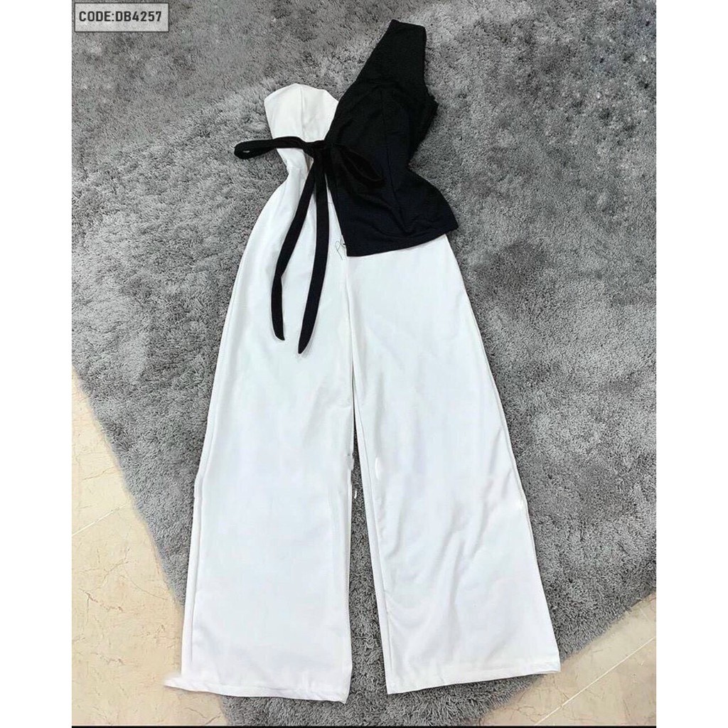 Jumpsuit Hai Dây Hở Phối Aó Cột Nơ Lưng Gợi Cảm Dành Cho Nữ