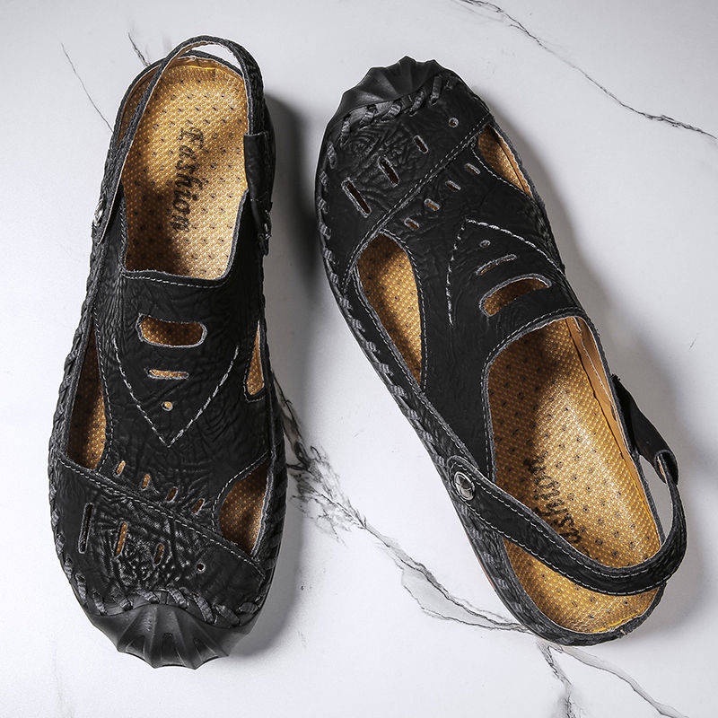 Sandal kulit Giày Sandal Da Đục Lỗ Thoáng Khí Thời Trang Mùa Hè Cho Nam