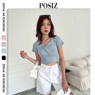 Áo croptop basic tay ngắn nút bấm lệch POSIZ áo croptop nút bấm lệch basic bo gân dày dặn A189