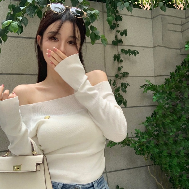 Áo Croptop Dệt Kim Tay Dài Màu Sắc Thanh Lịch