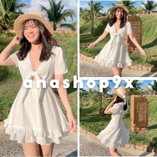 Đầm đi biển tay ngắn vải đũi lụa style mùa hè nữ ANASHOP9X