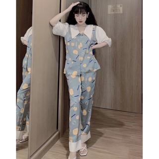 Đồ Bộ Pijama Lụa Tiểu Thư Latin Cao Cấp🌸Tay Lỡ Cổ Nhọn