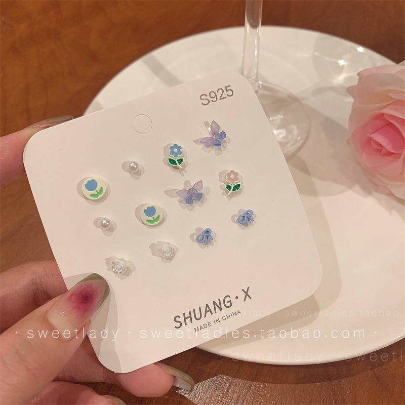 Bông Tai Mạ Bạc 925 Hình Hoa Tulip Nhiều Màu Sắc Xinh Xắn Cho Nữ