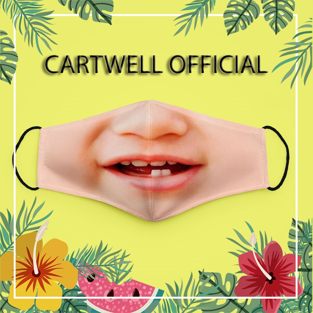 Khẩu trang hình troll lè lưỡi hề miệng baby 2 CARTWELL phòng ô nhiễm dày 2 lớp chống giọt bắn có thể giặt và tái sử dụng