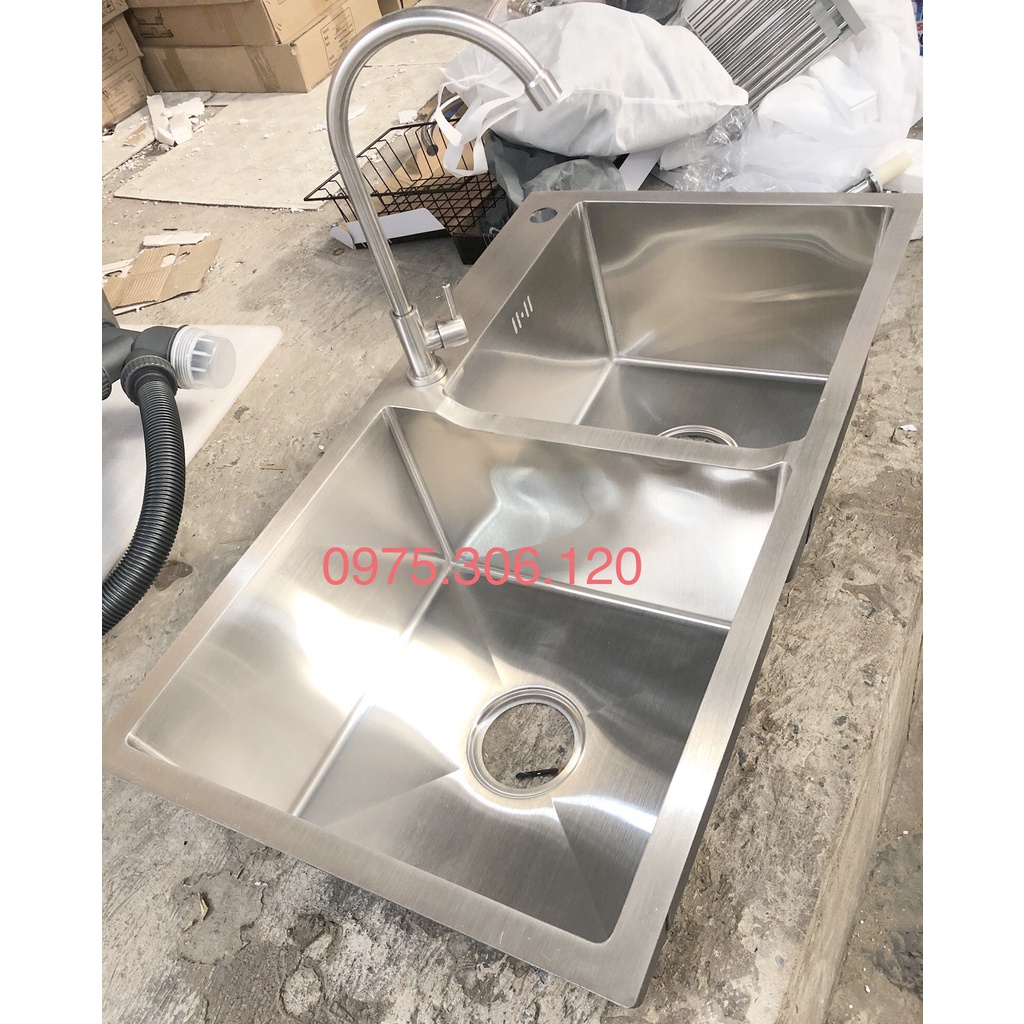 [CHẬU ĐÚC] Chậu Rửa Chén inox SUS 304 N7 8245 NA.GRAND và xả và Vòi Chén lạnh và dây inox