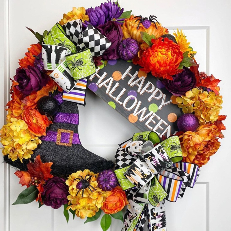 Set 6 Cuộn Ruy Băng Polyester In Họa Tiết Halloween Dùng Gói Quà Trang Trí