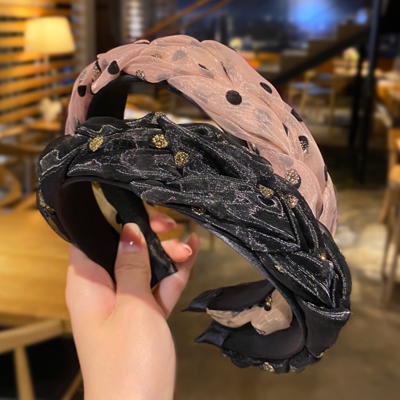 Băng Đô Bản Rộng Họa Tiết Chấm Bi Phong Cách Retro Cao Cấp Dành Cho Nữ