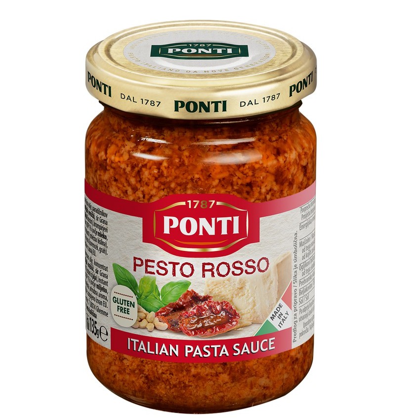 SỐT PESTO ROSSO KHÔNG GLUTEN ITALIAN PASTA SAUCE HIỆU PONTI (135G)
