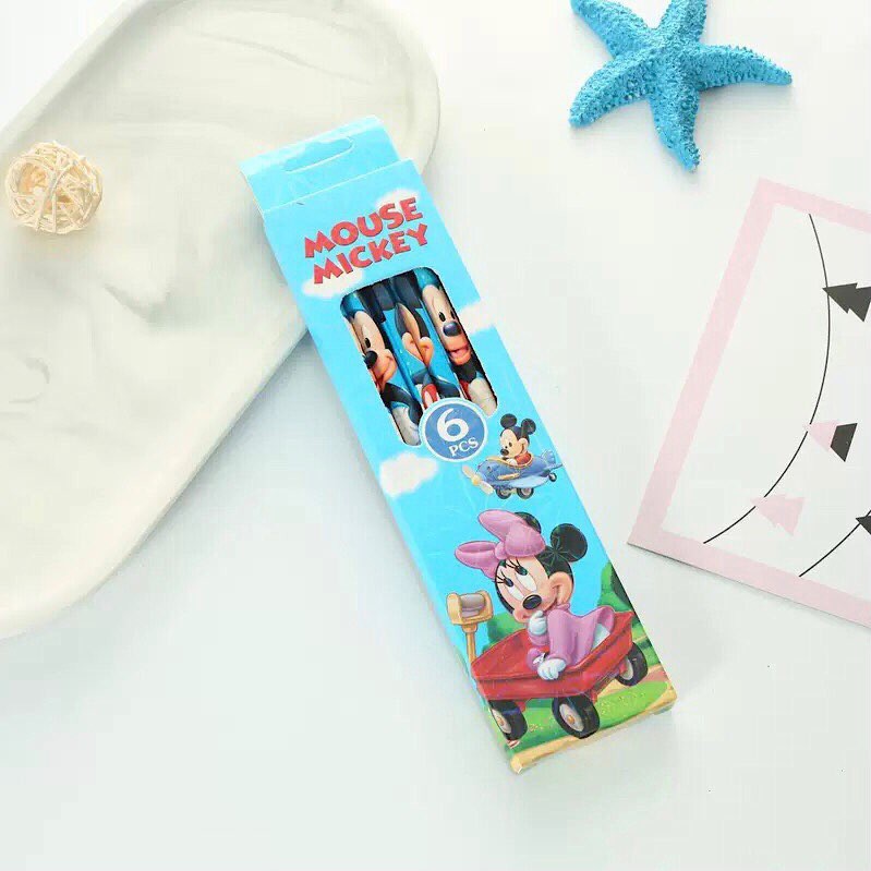 Hộp 6 bút chì gỗ, viết chì 2B hình nhân vật hoạt hình Elsa, công chúa  siêu nhân, Hello kitty sắc nét mã FA2045