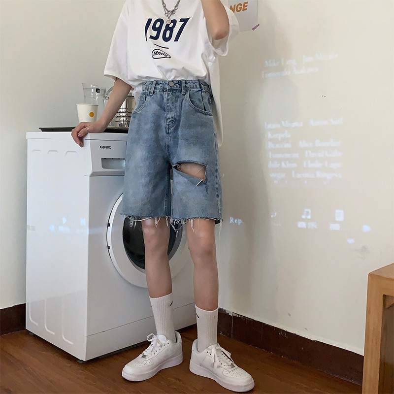 Quần short jean nữ sooc lửng rách gối bigsize QSJ01 unisex ulzzang nam nữ Yinxx MST4R