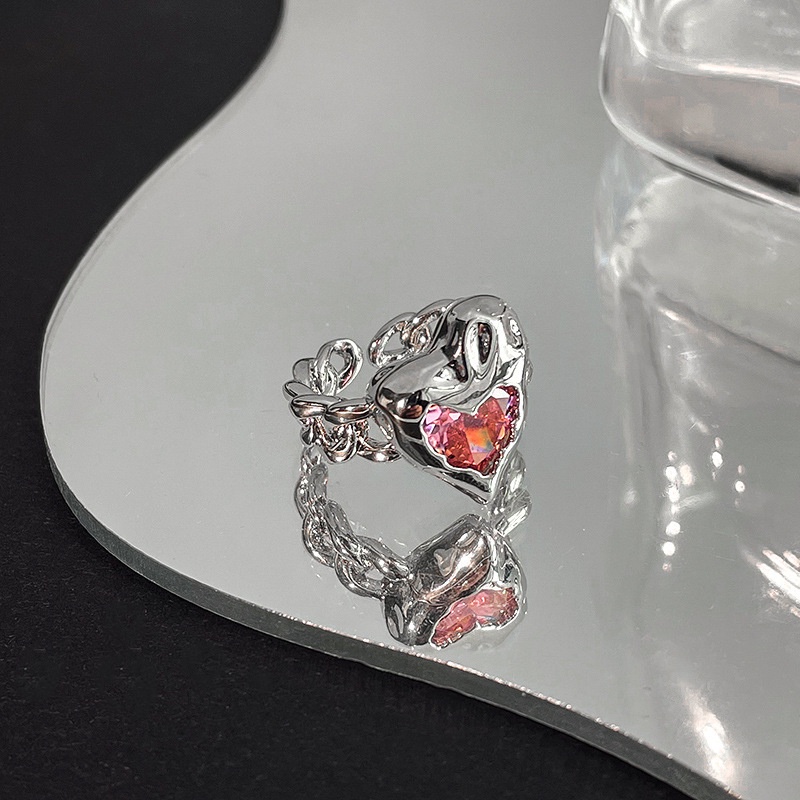 Nhẫn Hở Hình Trái Tim Đính Đá Zircon Màu Hồng 19866