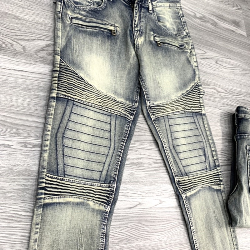 Quần jean Skinny bụi Nam vải nhăn đùi gối phối khoá zip ngang QJ138P