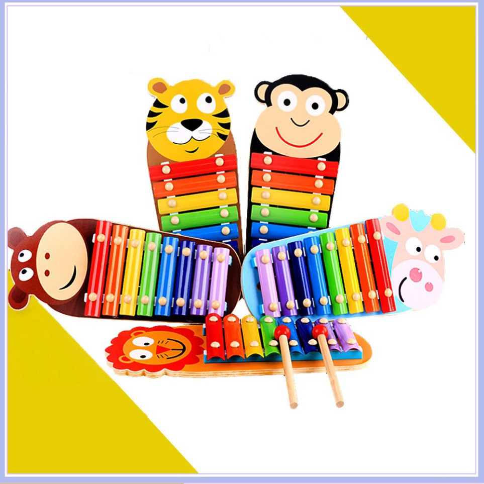 Combo 4 món: 1 Đàn gỗ Xylophone hình thú; 1 Đồng hồ gỗ; 1 Sâu gỗ; 1 Tháp xếp cầu vồng  BONBON KIDS