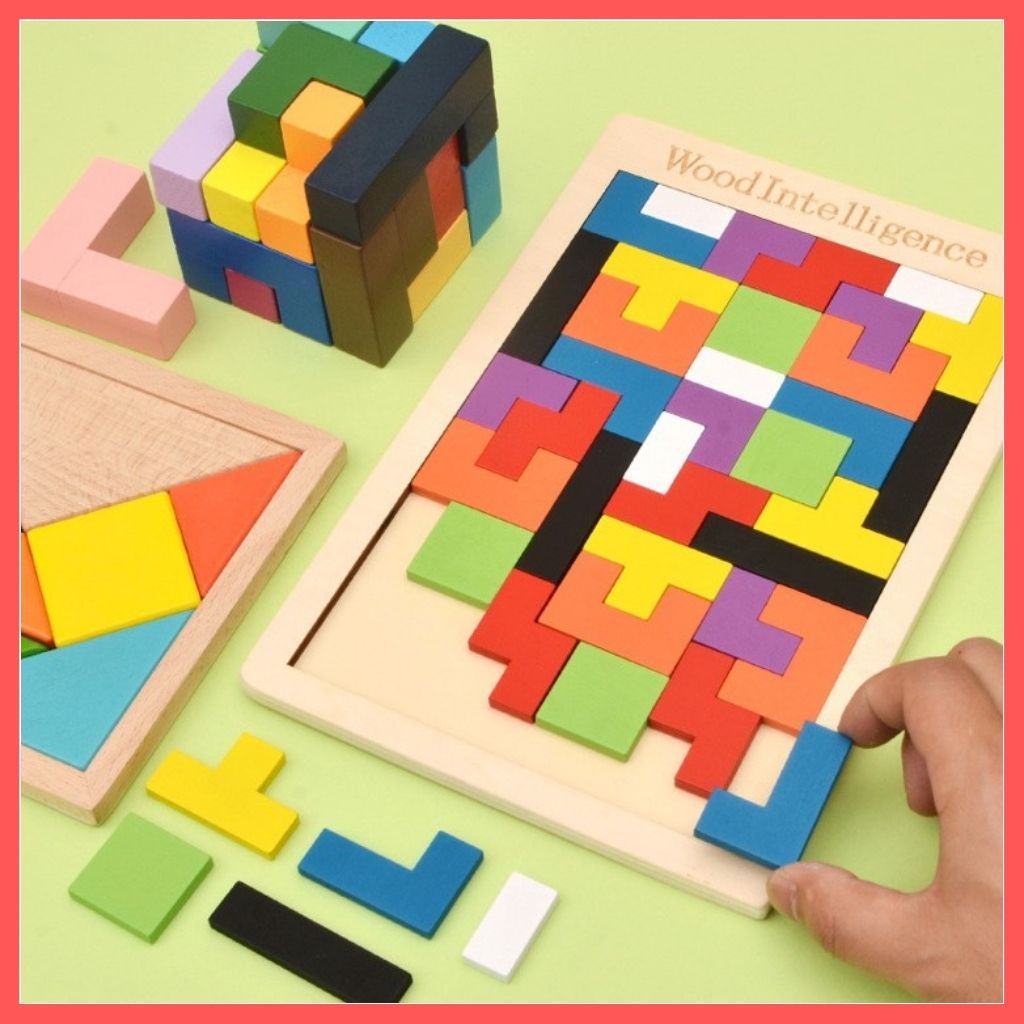 Bộ Đồ Chơi Ghép Hình Xếp Gạch Bằng Gỗ Tetris, Ghép Nhiều Hình Đa Dạng Phong Phú, Phát Triển Khả Năng Tư Duy Của Các