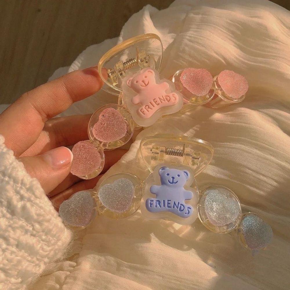 Kẹp Tóc Đuôi Ngựa Trong Suốt Hình Trái Tim / Gấu Kiểu Vintage Hàn Quốc Ngọt Ngào Cho Nữ
