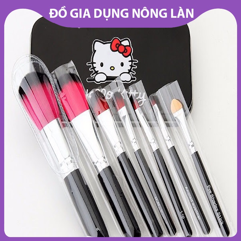 Bộ cọ trang điểm 7 món Hello kitty hộp thiếc đáng yêu xinh xắn tiện lợi, thích hợp cầm tay đi làm, đi du lịch NL Shop