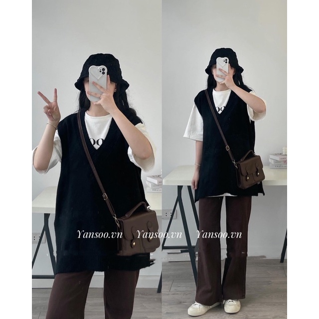 Áo len ghile trơn from rộng cổ tim xẻ vạt phong cách hàn quốc yansoo.vn