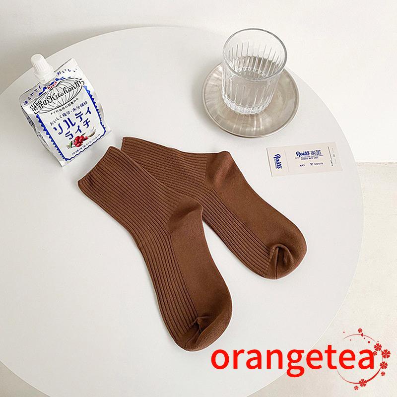ORT-Vớ ống lửng màu trơn kết cấu gân ấm áp trong nhà/ngoài trời cho nữ