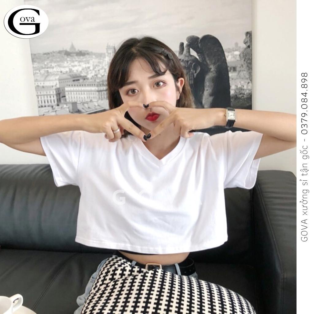 Áo Croptop CỔ TIM BASIC form rộng, Áo kiểu nữ ôm chất thun cotton mềm mát GOVA