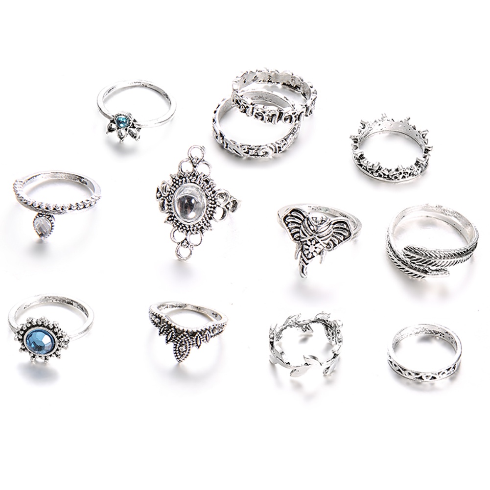 Bộ 12 Nhẫn Đốt Ngón Tay Đính Đá Phong Cách Boho Cổ Điển