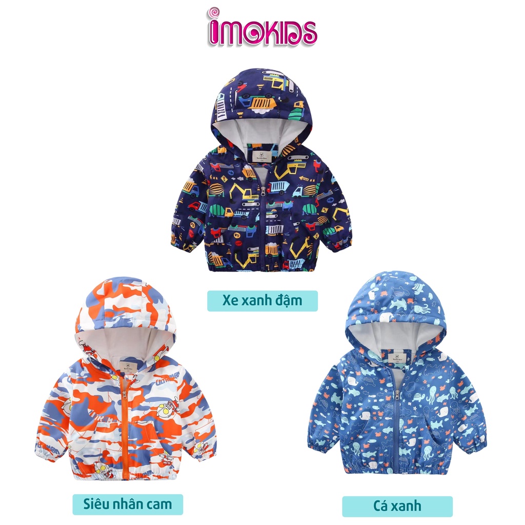 Áo khoác gió bé trai Ravedye Bear 11-23kg áo khoác dù trẻ em 2 lớp chất Poly chống thấm nước nhẹ kín gió có nón có lót