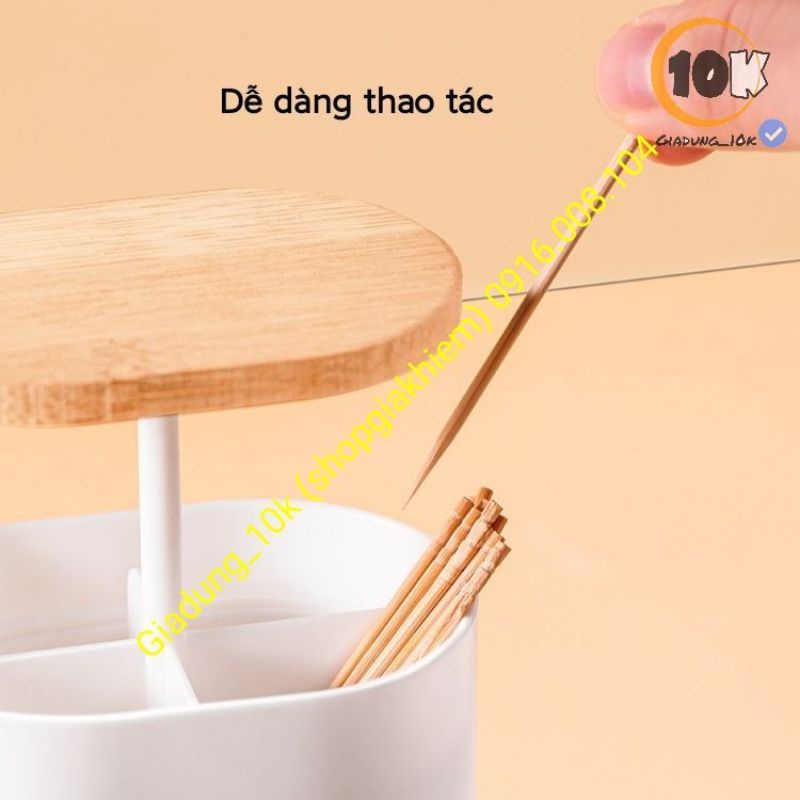 Lọ Đựng Tăm Nắp Tre 4 Ngăn Tiện Lợi (a10)